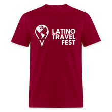 Load image into Gallery viewer, Latino Travel Fest Unisex Classic T-Shirt (White Logo) - dark red
