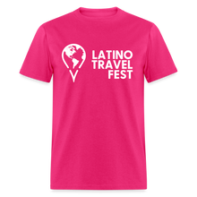 Load image into Gallery viewer, Latino Travel Fest Unisex Classic T-Shirt (White Logo) - fuchsia
