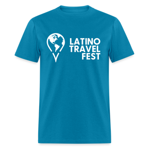 Latino Travel Fest Unisex Classic T-Shirt (White Logo) - turquoise