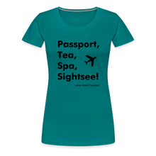 Load image into Gallery viewer, Passport Tea Spa Sightsee (Black) Women’s Premium T-Shirt - teal
