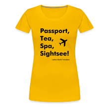 Load image into Gallery viewer, Passport Tea Spa Sightsee (Black) Women’s Premium T-Shirt - sun yellow
