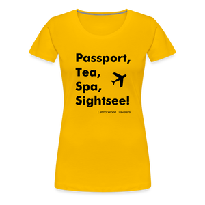 Passport Tea Spa Sightsee (Black) Women’s Premium T-Shirt - sun yellow