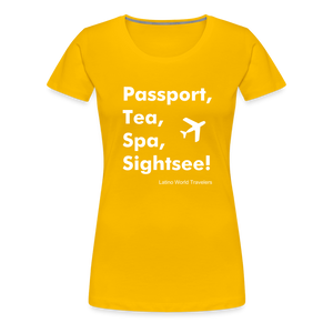 Passport Tea Spa Sightsee (White) Women’s Premium T-Shirt - sun yellow