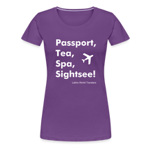 Load image into Gallery viewer, Passport Tea Spa Sightsee (White) Women’s Premium T-Shirt - purple
