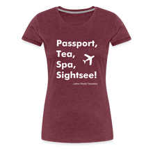 Load image into Gallery viewer, Passport Tea Spa Sightsee (White) Women’s Premium T-Shirt - heather burgundy
