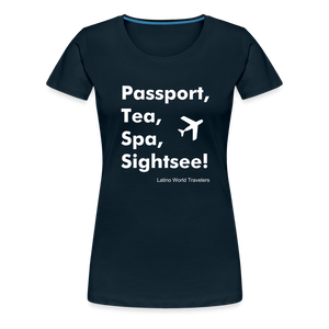 Passport Tea Spa Sightsee (White) Women’s Premium T-Shirt - deep navy